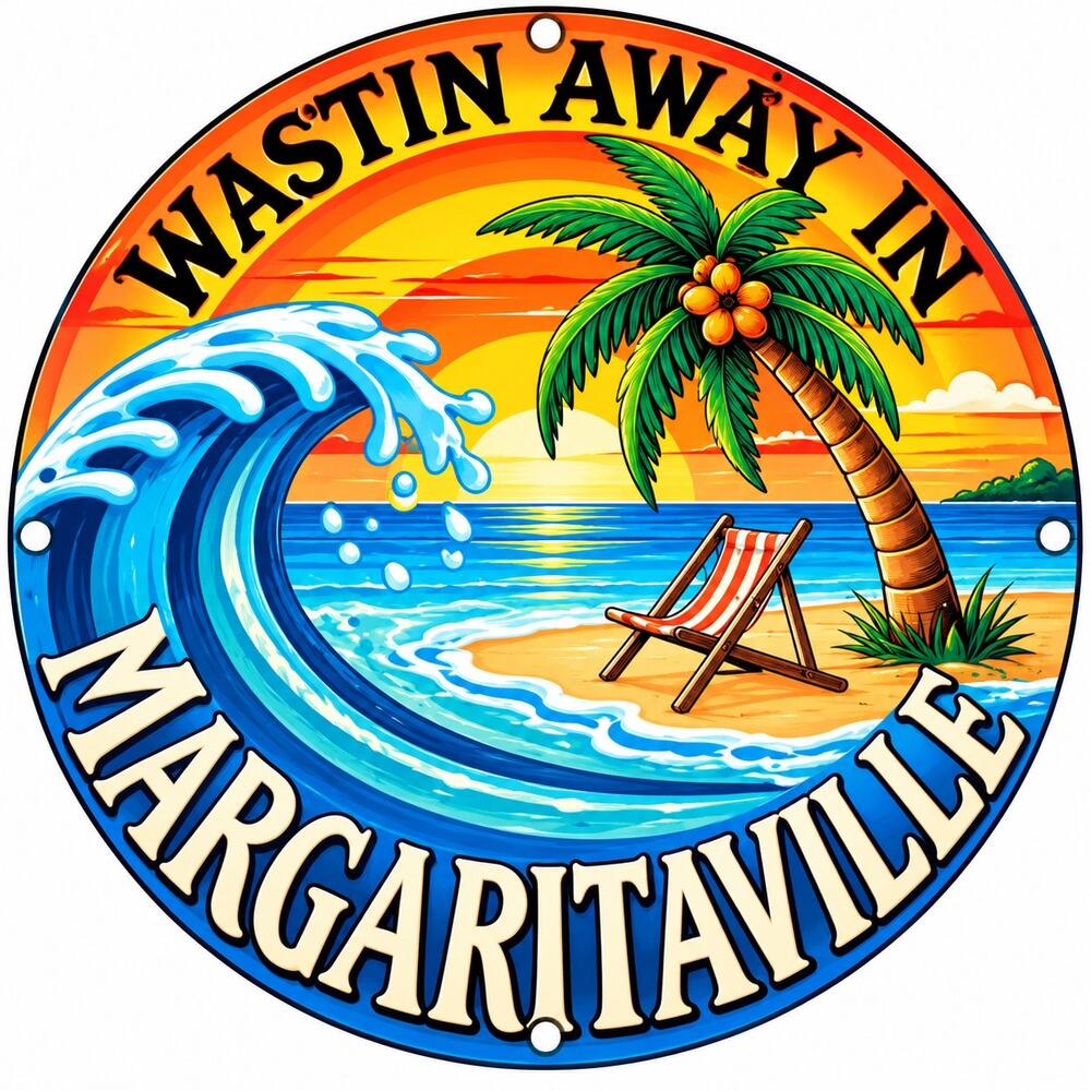 Wastin Away in Margaritaville Tropical Beach Wall Sign Palm Tree Decor